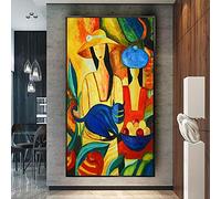 ZMFBHFBH Encadré Wall Art Mode Femme Wall Art Lumineux Coloré Contemporain Picasso Or Peinture À L'huile Sur Toile Mur Photos 70x140cm (28x55in) Avec Cadre