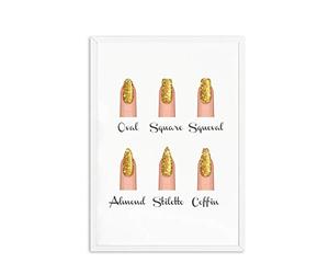 ZMFBHFBH Photos murales Formes d'ongles Décor de Salon de beauté Mode Affiches et Impressions Maquillage Cadeaux pour Les Ongles Nail Type Guide Art 20x35cm (7.8x13.7 Pouces) Pas de Cadre