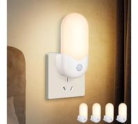 ZMH 4 pièces LED veilleuse Prise avec capteur crépusculaire Lampe de nuit pour enfants Blanc chaud Lumière d'orientation pour bébé Couloir Escalier Chambre Cuisine
