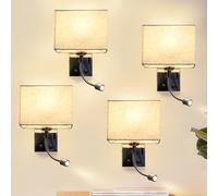 ZMH 4ER Applique murale intérieure Lampe murale Chambre à coucher - Lampe de lecture LED Orientable à 360° Abat-jour carré en tissu E27 Spot mural design moderne avec interrupteur (sans ampoule)