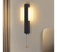 ZMH Applique murale LED d'intérieur avec interrupteur - Lampe de couloir | noire au design moderne avec interrupteur à tirette, blanc chaud 3 000 K, carrée en fer et acrylique