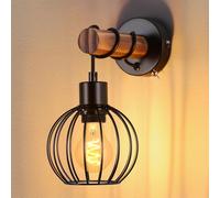 ZMH Applique murale salon vintage bois : applique avec interrupteur éclairage mural noir au design industriel E27 spot mural en métal lampe de chevet rétro pour chambre couloir café - sans ampoule