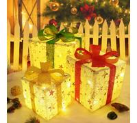 ZMH Boîte cadeau LED Noël Décoration Set de 3 boîtes de Noël Intérieur avec télécommande Étoile de Noël 50 LED Éclairage sous le sapin de Noël