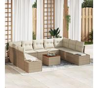 ZMH Canapé de jardin 10 pièces avec coussins Beige Poly rotin Acacia