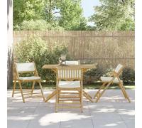 ZMH Chaises de bistrot 4 pcs. Pliable avec coussin blanc crème Bambou