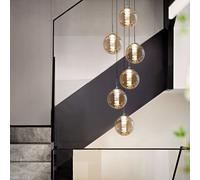 ZMH Chandelier 6 Flammes Ambre Lampe Suspendue Boule de Verre Lampe Suspendue Pour Salon Chambre Cuisine Hall d'entrée