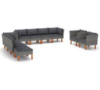 ZMH Ensemble de jardin lounge 10 pièces Poly rotin et bois d'eucalyptus Gris