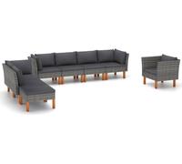ZMH Ensemble de jardin lounge 8 pièces Poly rotin et bois d'eucalyptus Gris