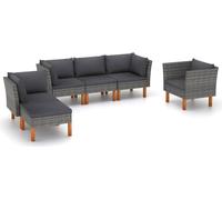 ZMH Ensemble salon de jardin 6 pièces Poly rotin et bois d'eucalyptus Gris