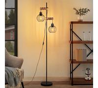 ZMH Lampadaire noir, lampadaire pour salon en bois - lampadaire vintage à 2 flammes en métal industriel avec interrupteur, douille E27 152 cm (sans ampoule)
