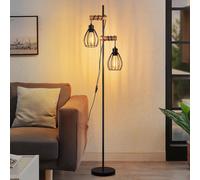 ZMH Lampadaire Noir Métal Lampadaire Salon Bois Vintage Lampadaire industriel à 2 flammes avec interrupteur Douille E27 152cm Rétro Lampe à poser