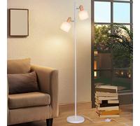 ZMH Lampadaire Salon Lampadaire Vintage - 145cm à deux flammes E14 Lampadaire Blanc Abat-jour Tissu avec interrupteur à pied Rétro Industriel Tissu Pivotant pour Salon Chambre à coucher (sans ampoules
