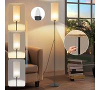 ZMH Lampadaire Tissu Salon Lampadaire LED Lampadaire à intensité variable 3 températures de couleur Vintage Beige Abat-jour Lampe sur pied avec interrupteur à cordon Rétro