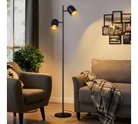 ZMH Lampadaire Vintage Salon Lampadaire rétro : Lampadaire industriel 2 flammes en noir or Lampadaire en métal E14 orientable 350° Lampe de lecture pour chambre à coucher - sans ampoules