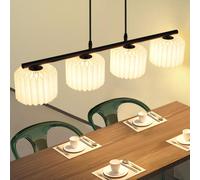 ZMH Lampe à suspension de table à manger Lampe à suspension de salon Abat-jour Papier Suspendu Lampe de salle à manger Vintage Salle à manger Longue Lampe à suspension 4 flammes Chambre à coucher Lamp