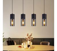 ZMH Lampe à suspension de table à manger Lampe à suspension E27 4 flammes LED Réglable Moderne Abat-jour Verre Lustre Noir pour cuisine salon chambre à coucher