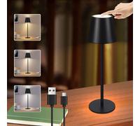 ZMH Lampe de table LED Lampe de chevet sans fil Touch Dimmable Lampe de bureau noire IP54 Lampe de lit Table USB Rechargeable Métal Bureau de nuit