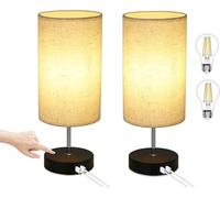 ZMH Lampe de table Salon Lampe de chevet USB - 2 noir Vintage Lampe de table E27 Rechargeable Lampe de nuit chambre à coucher avec fonction de charge Blanc chaud Touch Dimmable Lampe de bureau avec ab