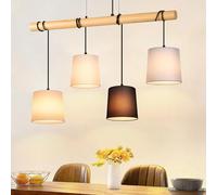 ZMH lampe suspendue bois vintage lampe de table lampe suspendue E27 blanc 1 flamme tissu cuisine rustique pour salle à manger salon chambre à coucher