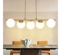 ZMH Lampe suspendue table à manger en verre Lampe à suspension or E27 5 flammes 150CM Réglable en hauteur Créative pour salle à manger salon comptoir de bar I sans ampoules