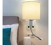 ZMH LED applique murale lampe de lit en tissu blanc lampe de lecture LED | E27 lampe de lecture applique murale lampe de lit flexible lumière chambre salon salle à manger lampe éclairage intérieur