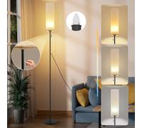 ZMH LED Lampadaire Tissu Lampe à poser Salon Dimmable Lampe à poser Vintage Lampadaire Beige Abat-jour Lampe de salon Interrupteur à cordon Rétro