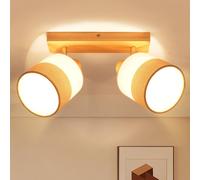 ZMH LED plafonnier,2 flammes,plafonnier couloir bois,E14 plafonnier Vintage Spotlight,tissu,orientable 350° spot plafond,sans ampoules