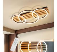 ZMH LED Plafonnier bois à intensité variable avec télécommande 70cm 46W Lampe de salon Plafond 3 anneaux Moderne Noir Éclairage du plafond Chambre à coucher