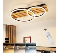 ZMH LED Plafonnier en bois Plafonnier à intensité variable avec télécommande 2 anneaux 36W 55CM Lampe de chambre à coucher Plafonnier moderne Géométrique Lampe de salon