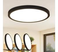 ZMH LED Plafonnier Salon 3pcs Noir 24W Rond Plat Moderne Noir 4000K Blanc Neutre Ultra Fin IP44 pour Salon , Bureau