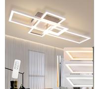 ZMH LED Plafonnier Salon 72CM Lampe de salon Dimmable avec télécommande 48W Argent Chambre à coucher Plafonnier moderne Design rectangulaire pour bureau Hôtel