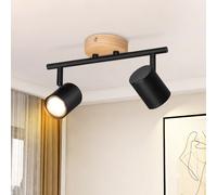 ZMH LED Spot de plafond 2 flammes en bois Plafonnier GU10 Spot mural Vintage Noir Spot mural Salon Cuisine Sans ampoule