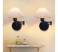 ZMH Lot de 2 appliques murales Intérieur Lampe murale Vintage : E27 Abat-jour Eclairage mural Pivotant 40W.MAX Blanc Tissu Applique murale Lampe de couloir Sans ampoule