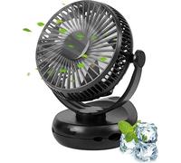 ZMH Mini ventilateur USB 4 vitesses Batterie silencieuse Clip Fan 10000mAh & 3 In 1 Noir, avec lumière LED 360° de rotation