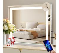 ZMH Miroir de maquillage LED à intensité variable avec éclairage 50x40cm, 3 modes de lumière colorée Miroir grossissant 5 fois Connexion USB pour chambre à coucher Vestiaire