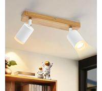 ZMH Plafonnier 2 feux Blanc Lampe de cuisine Bois GU10 Spot mural 350°Rivelable Vintage Spot couloir Industriel Rétro Sans ampoule