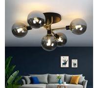 ZMH Plafonnier 5 flammes avec boule en verre gris Plafonnier blanc chaud Douille G9 Lampe d'intérieur Couronne pour chambre à coucher Salon