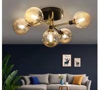ZMH Plafonnier à 5 flammes avec boule en verre ambre Plafonnier blanc chaud Douille G9 Lampe d'intérieur Couronne pour chambre à coucher Salon