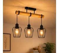 ZMH Plafonnier Industrielle Lampe de Plafond vintage - E27 Rétro Luminaire Plafonnier Noir Métal Fer Cage Abat-jour Lampe de Salon au Design Bois pour Chambre Salle à Manger Bar Sans ampoule