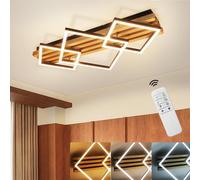 ZMH Plafonnier LED à intensité variable avec télécommande et fonction mémoire Bois 70cm Salon Chambre à coucher moderne 46W Noir anguleux