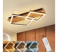 ZMH Plafonnier LED à intensité variable avec télécommande Plafonnier en bois 55CM Lampe de chambre carrée Plafonnier moderne Géométrique 36W Lampe de salon