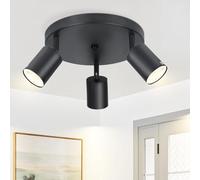ZMH Plafonnier LED noir - 3 spots ronds GU10 - En métal - Pivotant à 350° - Pour salon, chambre à coucher, cuisine, couloir - Sans ampoule