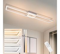 ZMH Plafonnier LED Plafonnier de salon Argent Lampe de salon avec télécommande Moderne Lampe de couloir 36W 102CM Lampe de chambre à coucher pour chambre d'hôtel Cuisine Couloir Bureau