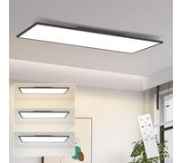 ZMH Plafonnier LED plat, long, rectangulaire, dimmable, noir, 24 W, 100 x 25 cm, lumière du jour, avec télécommande, pour bureau, cuisine, couloir, salon, chambre