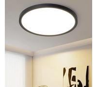 ZMH Plafonnier LED Plat - Noir 15W Salle de bain Lampe ronde Cuisine Plaque rhomboïdale 3000K Petit IP44 Ø18cm pour salle de bain couloir chambre à coucher