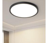 ZMH Plafonnier LED salle de bain - Ø22cm plat 18W lampe de couloir noir cuisine 3000K rond blanc chaud lampe de salle de bain IP44 pour couloir salle de bain chambre à coucher