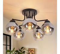 ZMH Plafonnier noir Plafonnier 5 flammes Vintage E27 Lampe de salon industrielle Boule métal pour chambre cuisine Sans ampoules