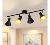ZMH Plafonnier Spot de plafond 4 flammes Noir Plafonnier Couloir E14 Vintage Orientable 330° Industriel Rétro Spot de plafond Métal pour cuisine Chambre Vestiaire
