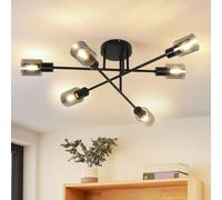 ZMH Plafonnier Vintage 6 flammes industriel lampe de salon noir plafonnier salon rétro lustre en verre douille E14 éclairage de plafond pour chambre cuisine sans ampoules