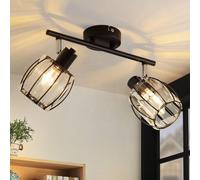 ZMH Plafonnier Vintage Spot de plafond à 2 flammes Plafonnier cristal Abat-jour Rétro Spot industriel E14 Noir 350°Pivotant Lampe de couloir pour hall d'hôtel (sans ampoule)